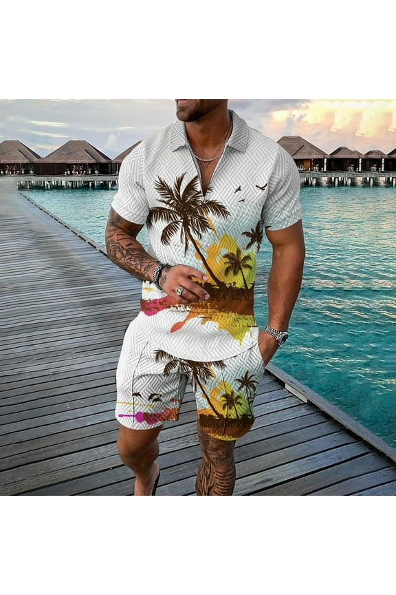 Two Piece Short Sets 2023 Men Shorts Sets for Summer 2 Piece Short Sleeve T Shirts and Shorts Outfits,E-White L