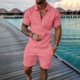 thumbnail image 1 of Vedolay Two Piece Short Sets Men's Short Sets Outfits 2 Piece Summer Tracksuit Short Sleeve Polo Shirt and Shorts Set,Pink 4XL, 1 of 2