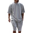 thumbnail image 1 of Vedolay Two Piece Short Sets Mens Short Sets 2 Piece Fashion Summer Short Sleeve Shirt and Shorts Set for Men,Gray 3XL, 1 of 5