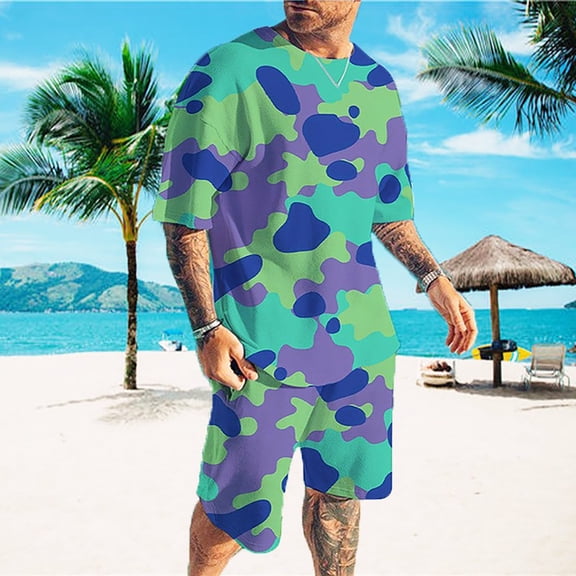 Vedolay Two Piece Short Sets Mens Short Sets 2 Piece Outfits Summer Shirt and Shorts Set,Mint Green S