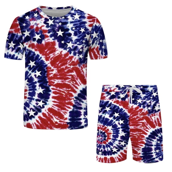 Vedolay Two Piece Short Sets Mens Short Sets 2 Piece Outfits Summer Stars Stripe Patriotic T Shirts and Shorts Set,Red XL