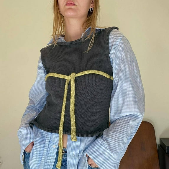 Vedolay Vest Tops for Women Knitted Loose Vest Spring Fall Plus Size V-neck Sweater Top,Black L