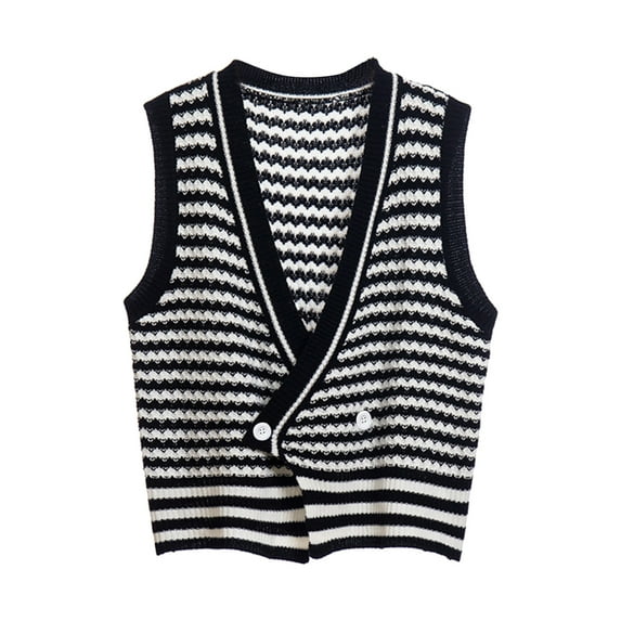Vedolay Vest Tops for Women Vintage Sleeveless Knit Sweater Vest Neck Tank Tops,Black M