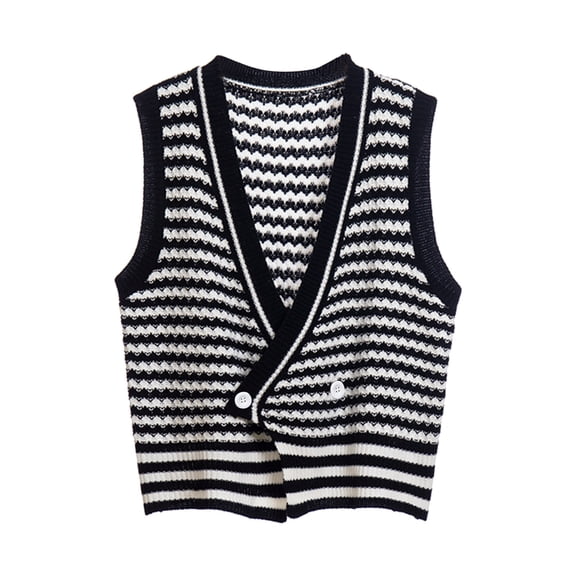 Vedolay Vest Tops for Women Vintage Sleeveless Knit Sweater Vest Neck Tank Tops,Black M