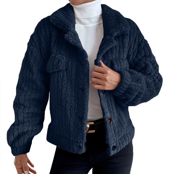 Vedolay Warm Winter Jacket Open Front Cropped Cardigan Coat Long Sleeve Knit Outwear 2023 Dark Blue,S