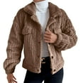 thumbnail image 1 of Vedolay Warm Winter Jacket Ruched 3/4 Sleeve Open Front Blazer Jacket with Plus Size Brown,L, 1 of 5