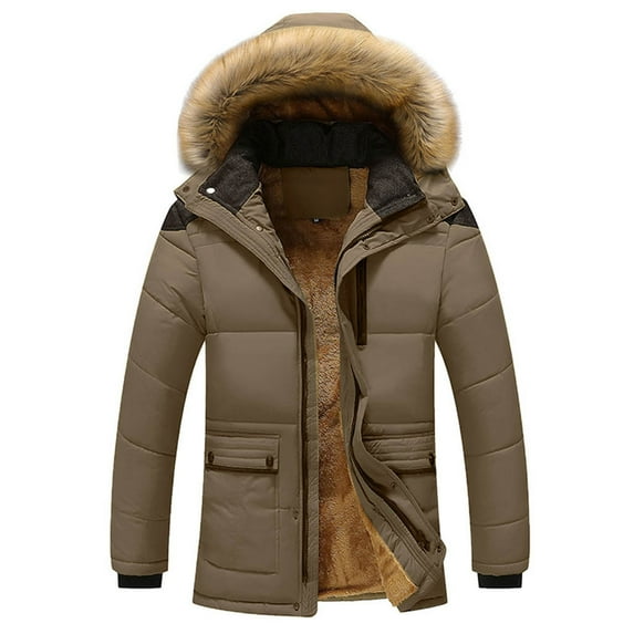 Vedolay Warm Winter Jacket Zip Up Windproof Jackets Overcoat Thicken Long Coat Coffee,2XL