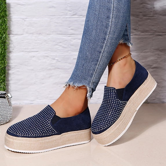 Vedolay Wedge Casual Shoes For Women Women's Loafers Fashion Comfort Rubber Sole Flats Slip On Dress Shoes,Blue 7.5