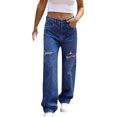 thumbnail image 1 of Vedolay Wide Leg Jeans for Women Casual Ripped Hole Pull On Hem Jeans Dark Blue,2XL, 1 of 5
