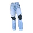 thumbnail image 1 of Vedolay Wide Leg Jeans for Women Distressed Stretch Floral Patches Womens Straight Leg Jeans Blue,S, 1 of 4