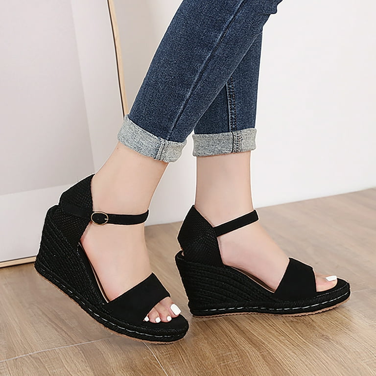 Cute & Comfortable Black Summer Wedge Sandals For Women