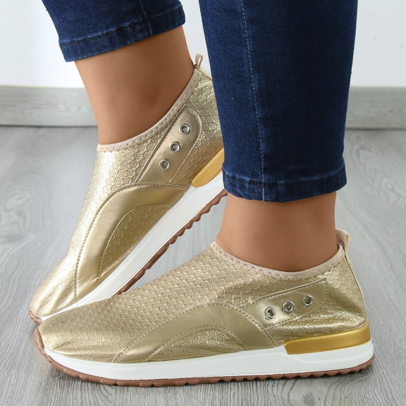 Vedolay Wide Sneakers Flats for Women Comfortable, Walking Shoes Breathable Sneakers,Gold 8
