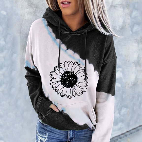 Vedolay Women 2023 T Shirts Fashion Hoodies for Women 2023 Casual Long Sleeve Solid Lightweight Pullover Tops Loose Sweatshirt with Pocket,Black XL