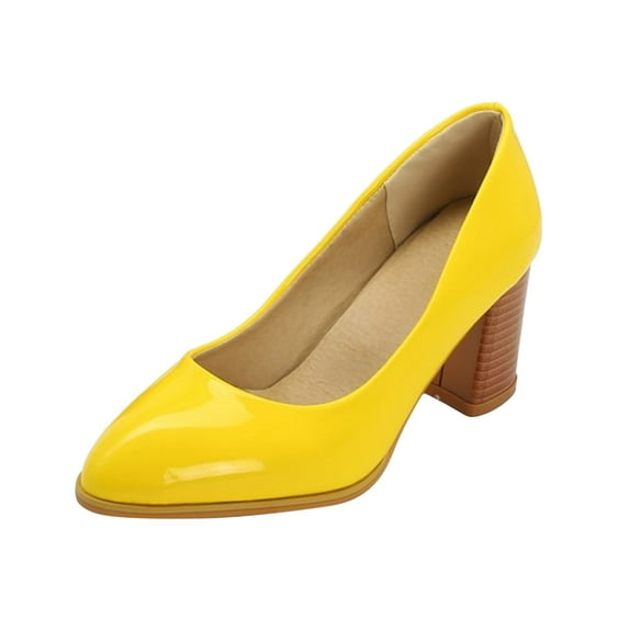 Vedolay Women Heels Women's Low Heel Pumps Closed Dress Shoes for Wedding (Yellow,9)