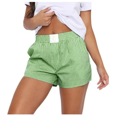 Vedolay Women High Waist Striped Shorts Elastic Waist Color Block Lounge Shorts Casual Loose Stretch Shorts with Pockets,Green L
