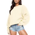 thumbnail image 1 of Vedolay Women Hoodless Hoodies Plus Size Long Sleeve Crewneck Tunic Beige,2XL, 1 of 4