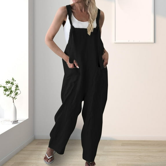 Vedolay Women Jumpsuit Women's Supersoft Terry Sleeveless Scoopneck Jumpsuit,Black M