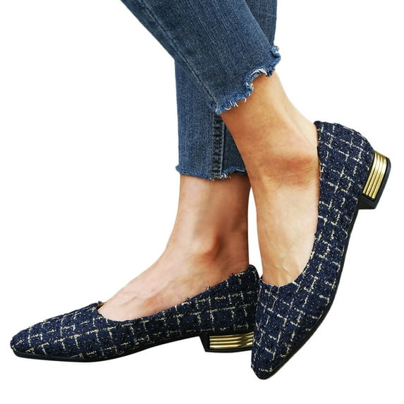 Vedolay Women Loafers Loafers for Women Slip On Leather Comfort Rubber Sole Flats Shoes,Navy 8.5