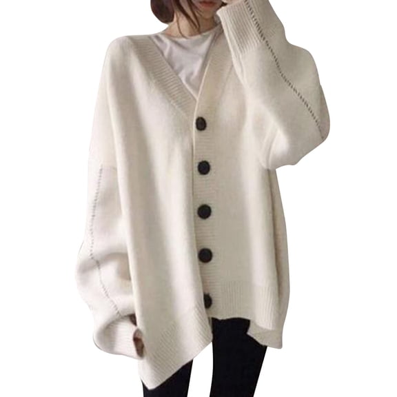 Vedolay Women Long Cardigan Button Down Knitwear Long Sleeve Soft Basic Knit Coat 2023 White,One Size