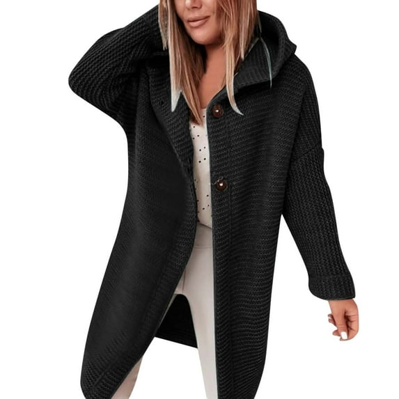 Vedolay Women Long Cardigan Long Sleeve Solid Casual Spring Fall Button Knit Cardigan Black,L