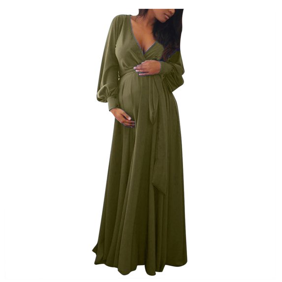 Vedolay Women Maternity Clothes Long Sleeve Maternity Dress Clothes Ruched Pregnancy Dress Pregnancy Clothes Army Green,XL