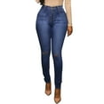thumbnail image 1 of Vedolay Women Pants Patch Ripped High Rise Distressed Jeans Hole Denim Pants Dark Blue,M, 1 of 4