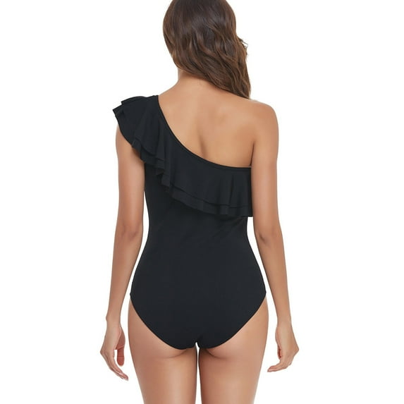 Vedolay Women'S Swimsuits Women's One Piece Polka Dot Body Shaping Ruffled Hem Swimdress,Black XXL