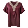 thumbnail image 1 of Vedolay Women Shirt Womens Short Sleeve Summer Tops for Leggings Loose Fit Button Pullover Blouse,Red XL, 1 of 5