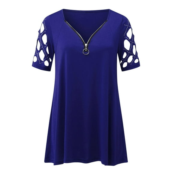 Vedolay Women Shirts Fashion Women's Casual Tops Business Work Blouses White Shirts Cap Sleeve V Neck Tshirt,Blue M