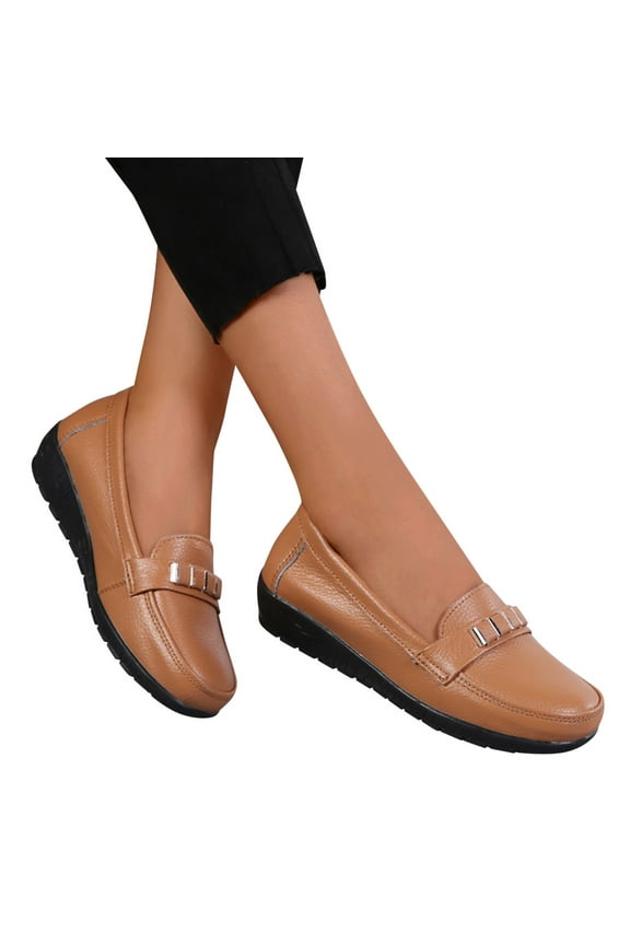 Women Shoes Women Slip On Casual Shoes Round Toe Falt Comfort Loafers,Brown 8.5