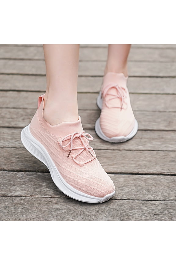 Vedolay Women Shoes Women's Comfort Sneakers Wide Fit Breathable Non-Slip Platform Flat Shoes,Pink 7.5