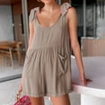 thumbnail image 1 of Vedolay Women Solid Color Rompers Crew Neck Sleeveless Summer Short Jumpsuits,Khaki M, 1 of 5