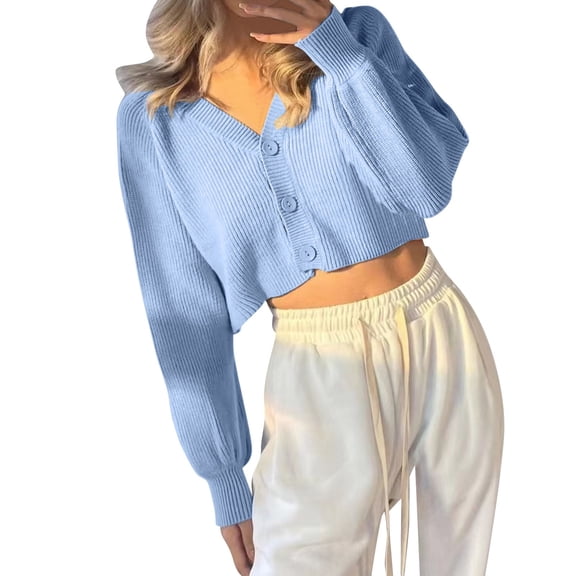 Vedolay Women Sweater Long Sleeve Open Front Sweaters Knit with Pockets 2023 Blue,One Size