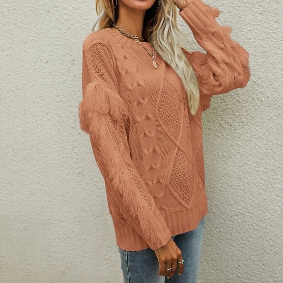 Vedolay Women Sweater Womens Fall Sweater Knit V Neck Oversized Fashion Pullover Casual Long Sleeve Top,Orange L