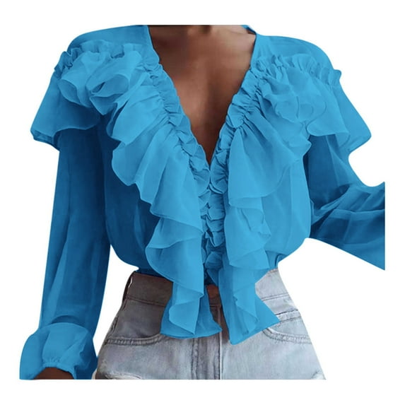 Vedolay Women T Shirts Autumn Print Tops Loose Blouse Casual Tee Shirts Tunic Blue,S