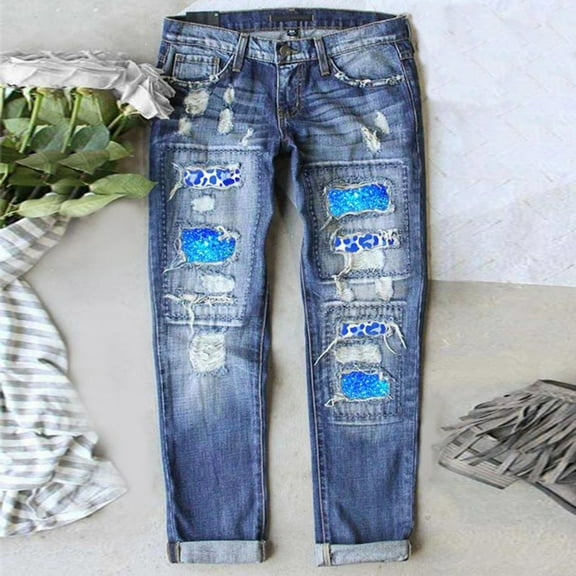 Vedolay Women for Trousers Womens High Waisted Capri Jeans Baggy Straight Leg Cropped Denim Pants,Blue XXL