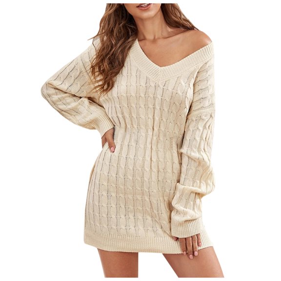 Vedolay Women's 2023 Dresses Sweater Dress for Women Ribbed Knit Fitted Fall Winter Bodycon Dresses,Khaki S