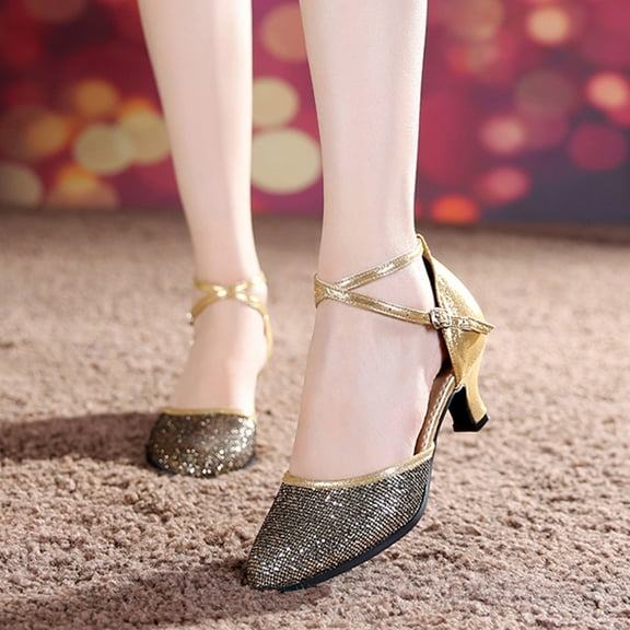 Vedolay Women's 2023 Pumps Womens Pointed Toe Dress Wedding Buckle Low Heel Pumps Shoes,Gold 9