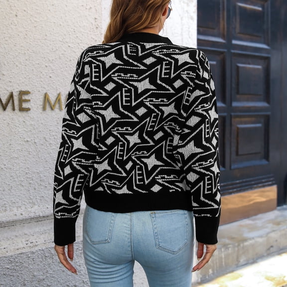 Vedolay Women's 2023 Sweaters Women Crewneck Long Sleeve Striped Color Block Loose Knit Pullover Sweater,Black S