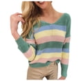 thumbnail image 1 of Vedolay Women's 2023 Sweaters Women's Lightweight Long Sleeve Crew Neck Striped Casual Knitted Pullover Tops,Yellow M, 1 of 5