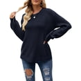thumbnail image 1 of Vedolay Women's 2023 Sweaters Women's V-Neck Long Sleeve Ribbed Knit Sweaters Pullover Loose Fitting Tops,Navy L, 1 of 4