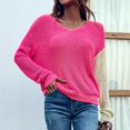 thumbnail image 1 of Vedolay Women's 2023 Tops Womens 2023 Fashion V Neck Collared Sweaters Casual Loose Lantern Long Sleeve Tops,Hot Pink L, 1 of 5