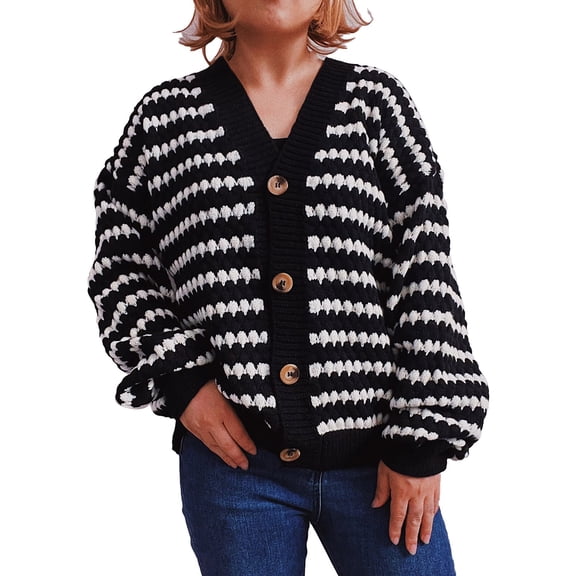 Vedolay Women's Cardigan Sweater Button Down Long Sleeve Soft Knit Sweater Cardigan Black,XL