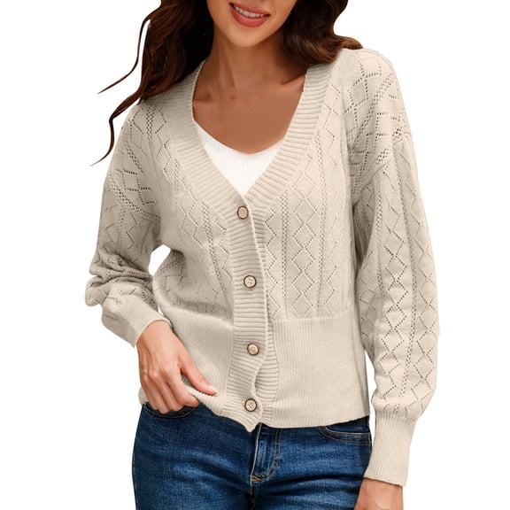 Vedolay Women's Cardigan Sweater Full Zip Lightweight Cardigan Sweater Beige,M