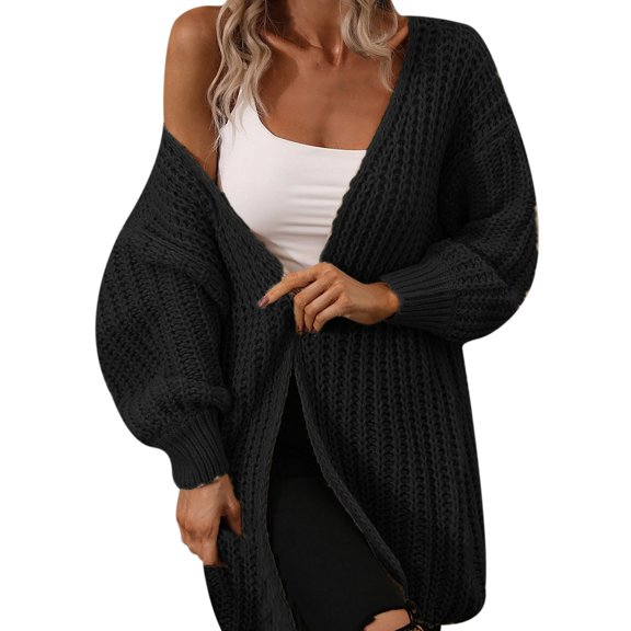 Vedolay Women's Cardigan Sweater Open Front Cardigans Soft Draped Ruffle Shrugs Black,S