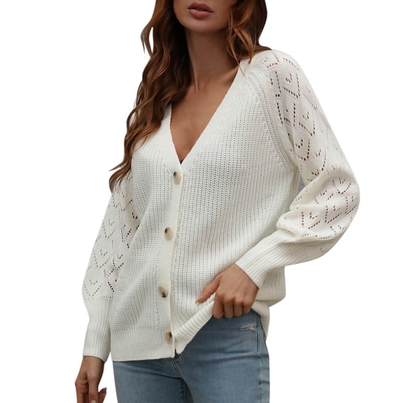 Vedolay Women's Cardigan Sweaters 2023 Lightweight Crochet Knit Cardigans Button Down Sweaters Shrugs White,XL