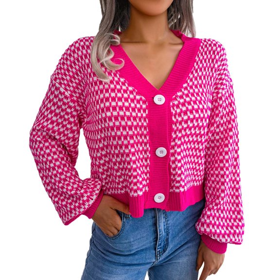 Vedolay Women's Cardigan Sweaters Long Sleeve Top Casual Solid Open Front Jacket 2023 Hot Pink,L
