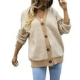 thumbnail image 1 of Vedolay Women's Cardigans Button Down Long Sleeve Soft Knit Cardigan Coat Khaki,L, 1 of 5