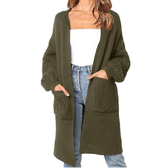 Vedolay Women's Cardigans Open Front Long Sleeve Button Down Knit Cardigan with Pocket Green,M