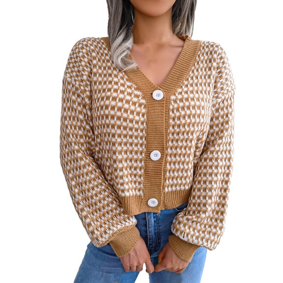 Vedolay Women's Cardigans Open Front Sweater Knit Cardigan with Pockets Khaki,S